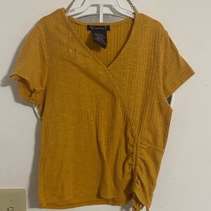 Xtraordinary Mustard Short Sleeve Wrap Top